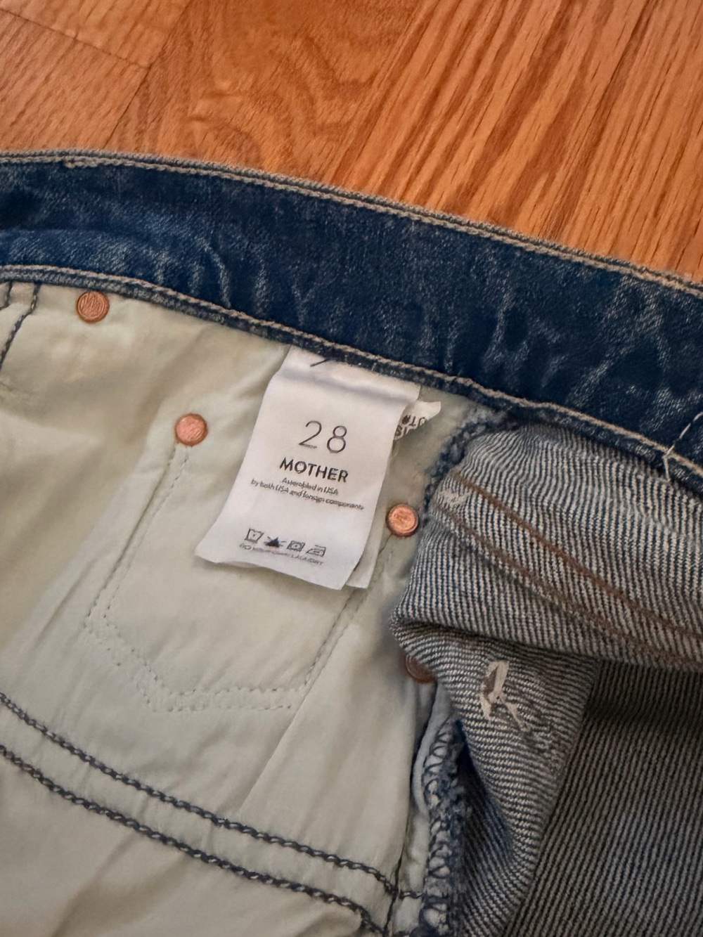 MOTHER Dark Blue Distressed High-Rise Denim Shorts - Picture 3 of 4
